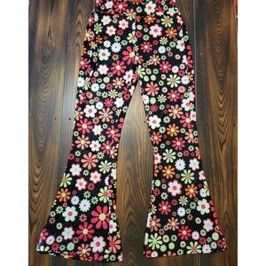 Vintage Unbranded Flare Leg Hippie Boho Stretch Floral Flower Print Yoga Pants